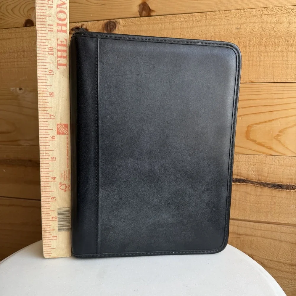 VTG Franklin Covey Planner 7 Ring Leather Zip Around Classic Black Pockets